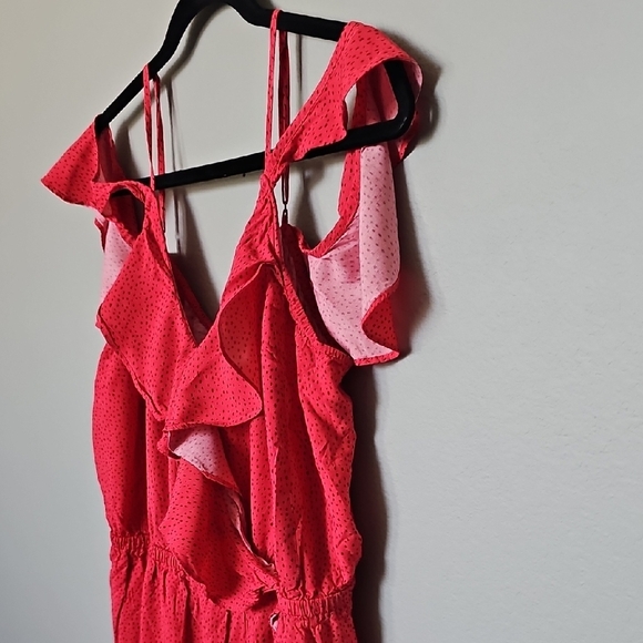 Express Flutter Sleeve Red Polka Dot High Low Ruffle Feminine Summer Dress XL - Picture 5 of 13